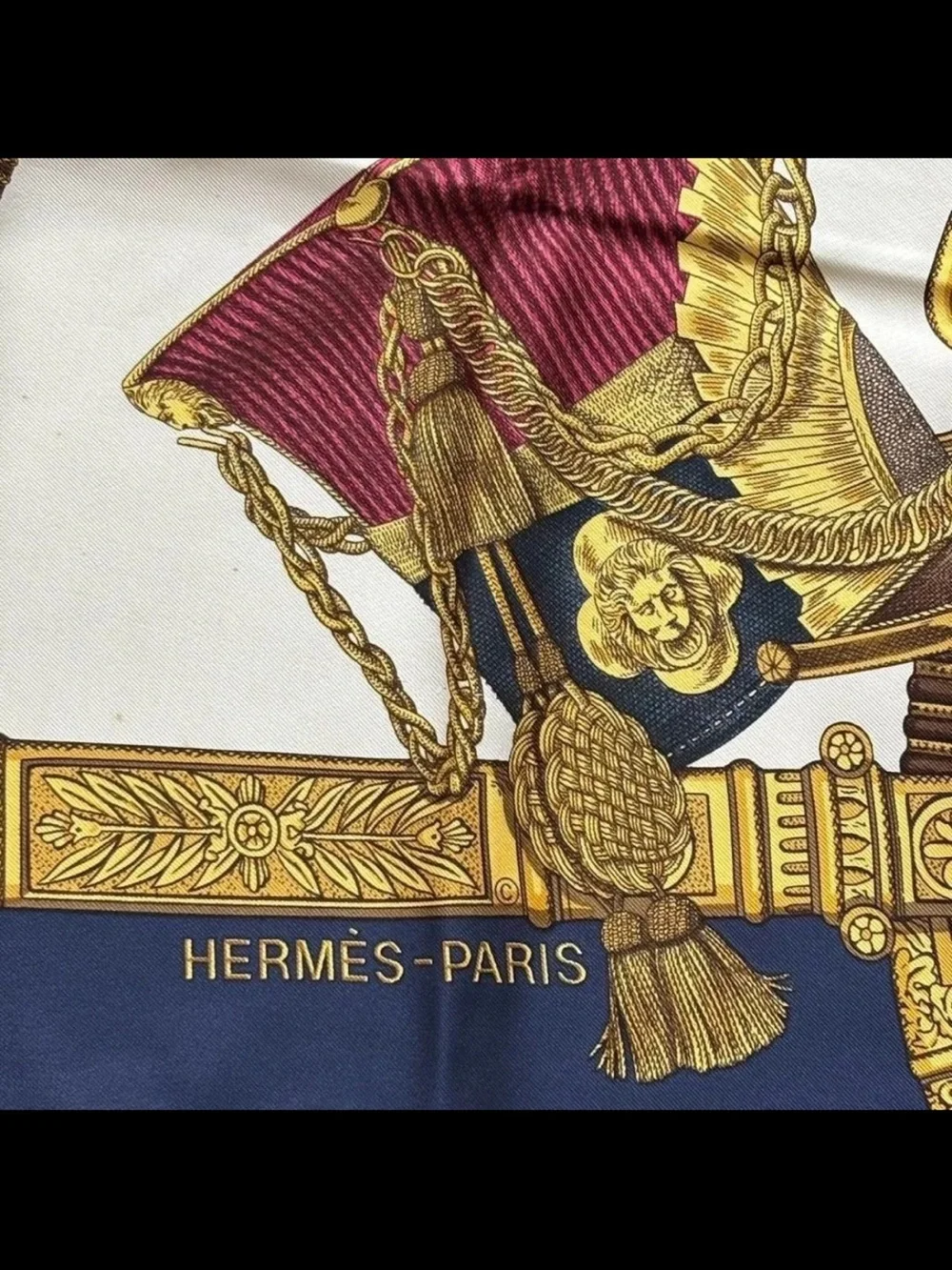 Hermes Navy, Gold & Cream Silk Scarf
